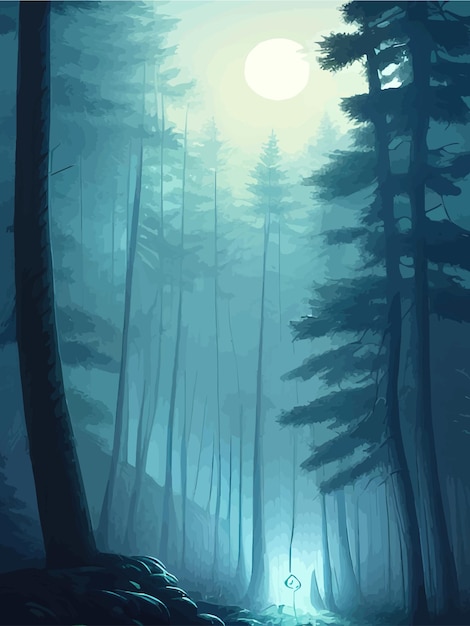 Vecteur forêt effrayante avec pleine lune et sol sans feuilles et branches design d'automne saison d'halloween
