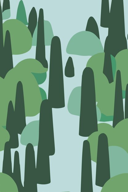 Vecteur forêt de feuillus avec des silhouettes de feuilles et d'arbres vecteur vertical de fond nature