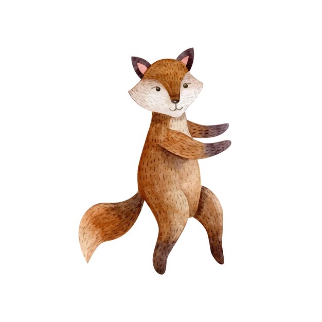 Forêt foxvector clipart Animal des bois Illustration aquarelle enfantine Personnage de dessin animé