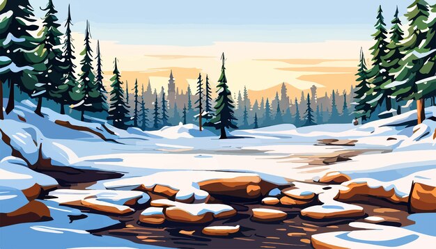 Forêt D'hiver Dans Les Montagnes Couvertes De Neige Sapins Couverts De Neige Illustration Vectorielle Du Paysage