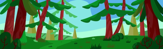 Vecteur forêt mixte dense ensoleillée panoramique réaliste - illustration vectorielle