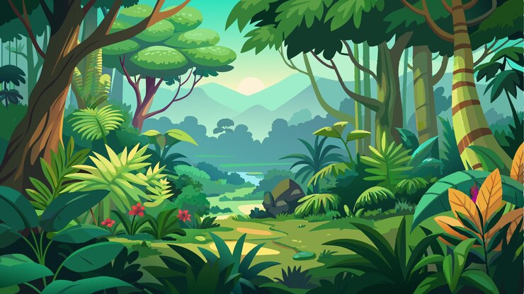 Vecteur une forêt avec une montagne en arrière-plan
