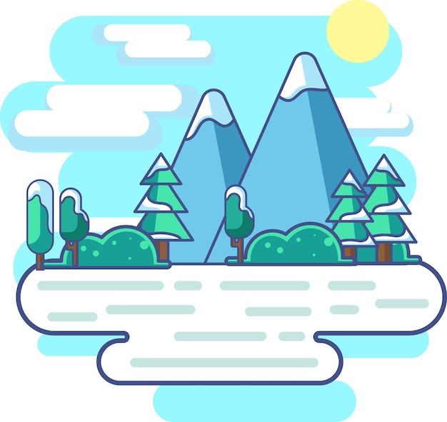 Forêt Et Montagne Pendant L'hiver Illustration Design Plat