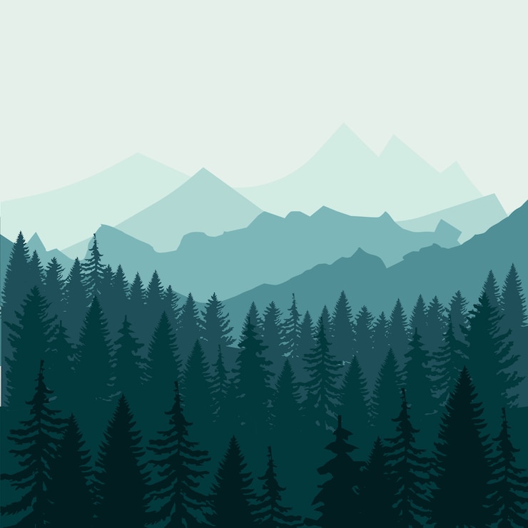 Vecteur forêt de pins et montagnes