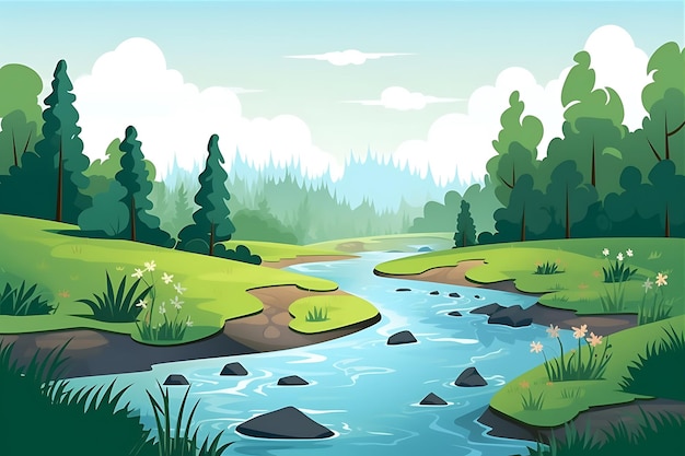 La forêt de la rivière de dessin animé