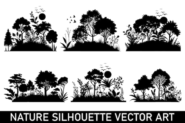 Vecteur forêt silhouette illustration bundle nature silhouette clipart bundle nature silhouette design