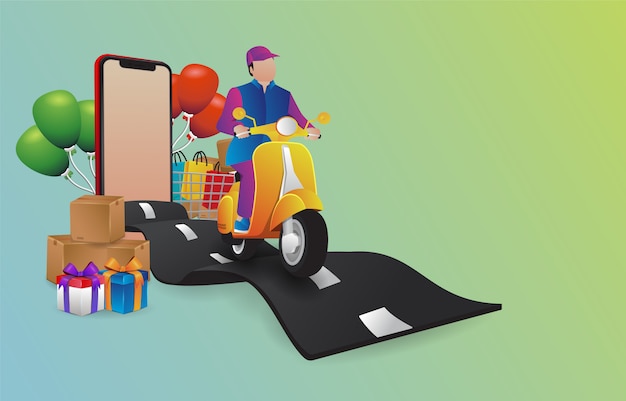 Forfait Courrier Illustration Premium Conduite Le Scooter Sur La Route Ondulée