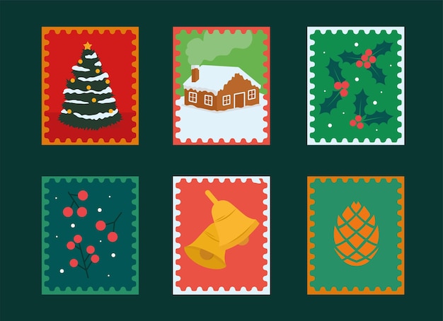 Vecteur forfait vectoriel de timbres de vacances de noël