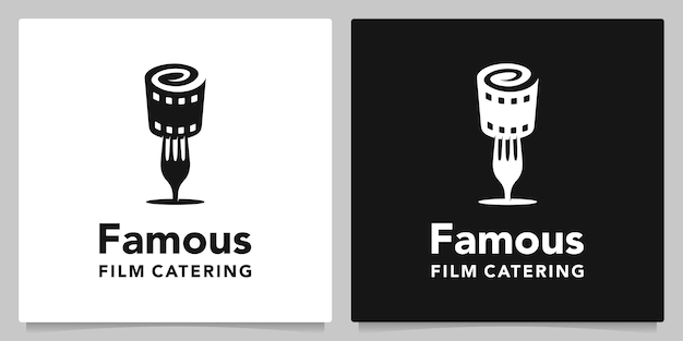 Fork Stab Camera Roll Pellicule Logo Design Pour Restaurant Creative Concept