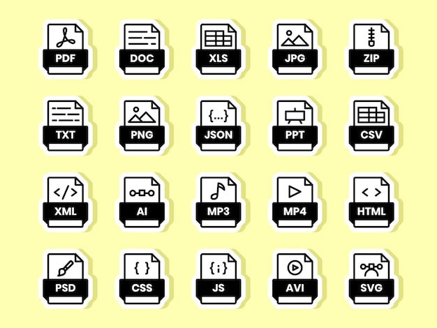 Format de fichier de document pdf csv adobe jpg png svg