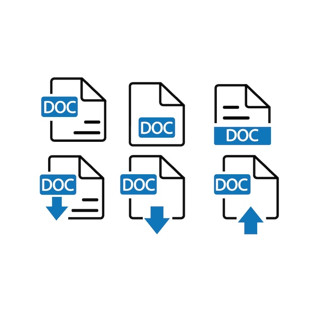 Vecteur format de fichier icon d'extension défini dans le style de ligne format de type de fichier de document symbole de style noir simple