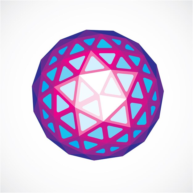 forme 3d, modélisation abstraite d'origami futuriste. Élément de conception violet vecteur low poly, forme d'orbe cybernétique à utiliser dans la science et la technologie.