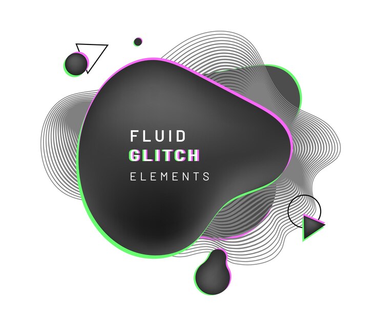 Vecteur forme abstraite de liquide noir avec un design glitch et flou