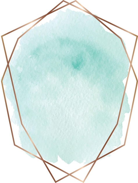 Forme aquarelle verte avec cadre de lignes géométriques dorées