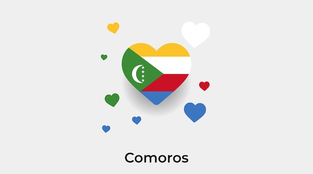 Forme De Coeur Du Drapeau Des Comores Avec Illustration Vectorielle D'icône De Coeurs Supplémentaires