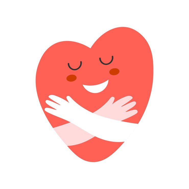 Vecteur forme de coeur kawaii mignon concept auto-embrassant estime de soi amour bonheur charité illustration vectorielle isolée sur fond blanc