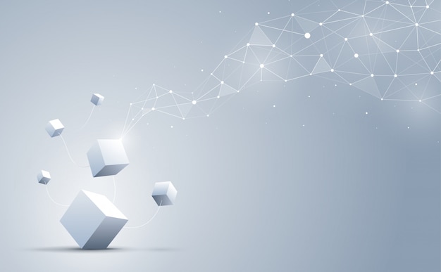 Forme géométrique abstraite et connexion avec des cubes 3d sur le fond.
