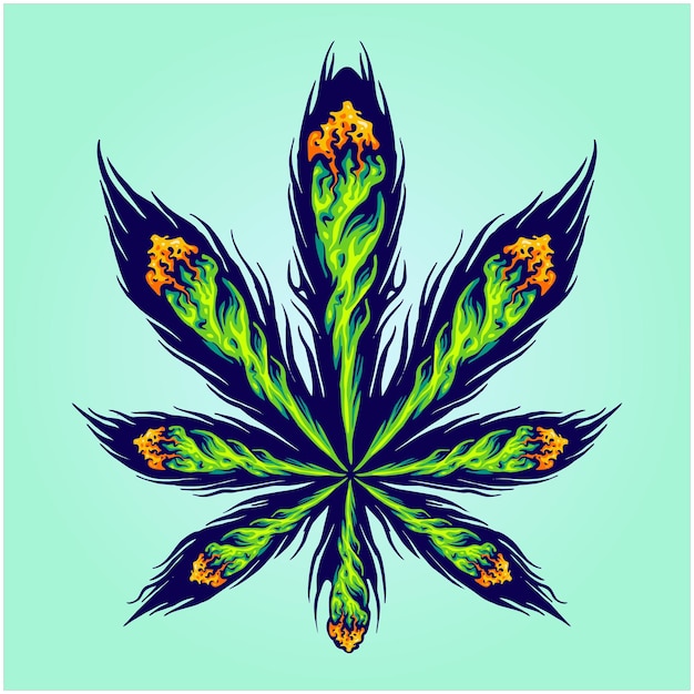 Vecteur forme de joint de cannabis éclairée en illustrations de logo de feuille de mauvaises herbes