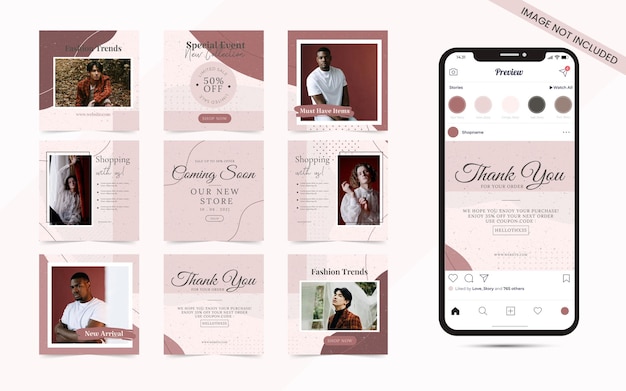 Forme Organique Avec Un Ensemble Abstrait De Bannière De Flux De Publication Sur Les Médias Sociaux Pour La Vente De Mode Carrée Instagram Ou La Promotion D'un Blogueur De Beauté