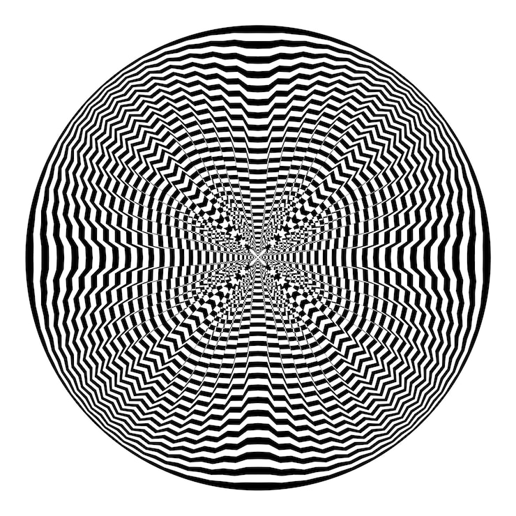 Vecteur forme ronde noire abstraite sur fond blanc illusion d'optique de surface déformée rayures torsadées en cercle surface 3d stylisée illustration vectorielle idéal pour la bannière publicitaire d'affiche d'art mural