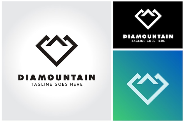 Forme simple de diamant de cristal d'art de ligne avec la conception de logo de montagne pour l'aventure extérieure ou de bijoux