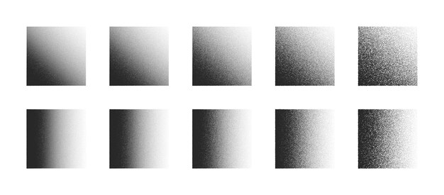 Formes abstraites dotwork dessinés à la main carré pointillé dans différentes variantes sur fond blanc