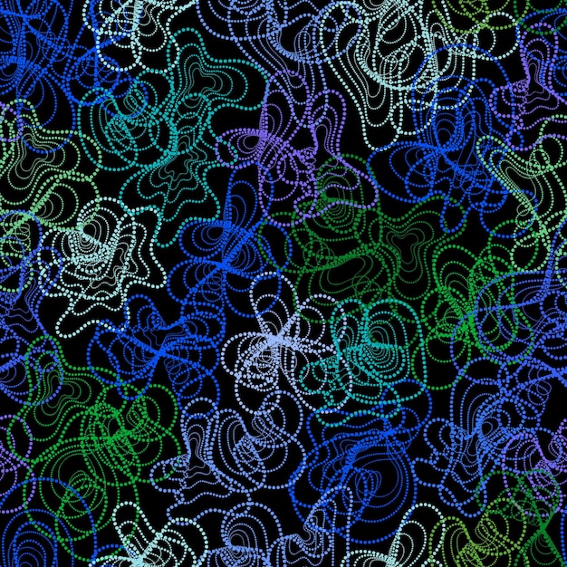Formes arrondies ondulées abstraites de lignes pointillées colorées sur fond noir