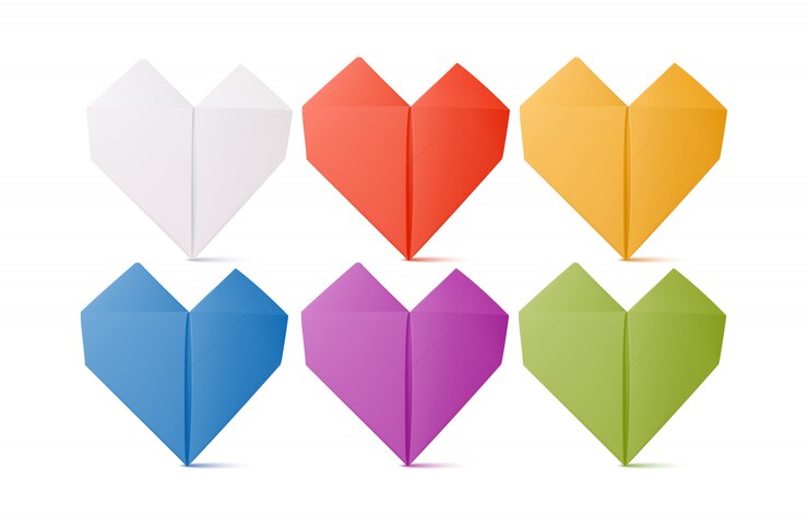 Vecteur formes de coeur en origami