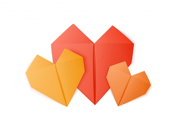 Vecteur formes de coeur en origami