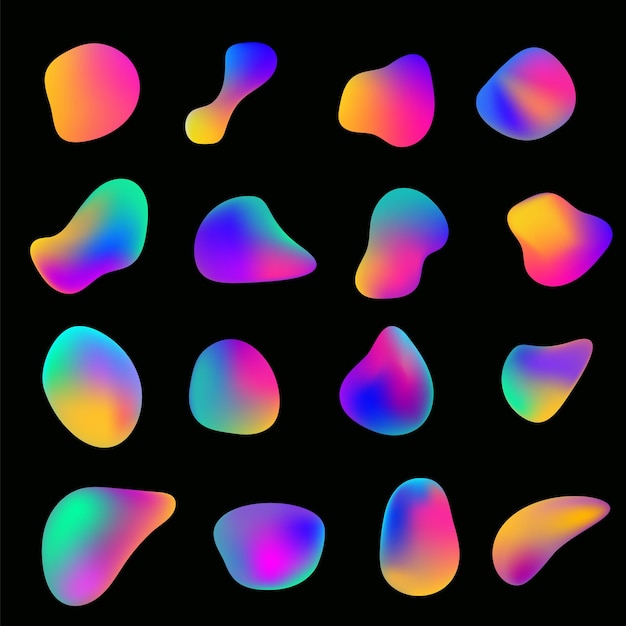 Formes de dégradé 3d abstraites sur fond noir. Formes liquides fluides organiques isolées sur blanc. Modèle de conception de vecteur moderne.