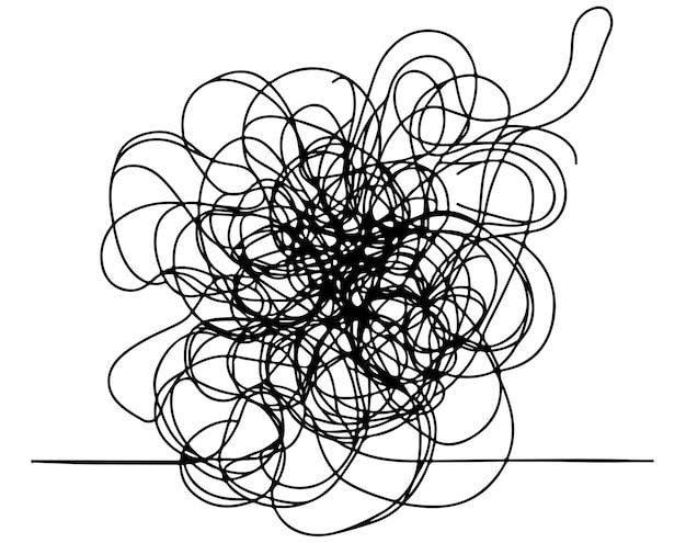Des formes d'éclosion dessinées à la main, des lignes, des griffons enchevêtrés ondulés.
