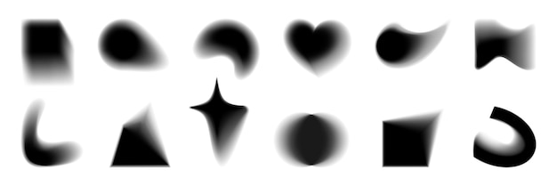 Des formes floues abstraites en noir avec des bords doux des cercles floués un triangle de cœur d'étoile carré