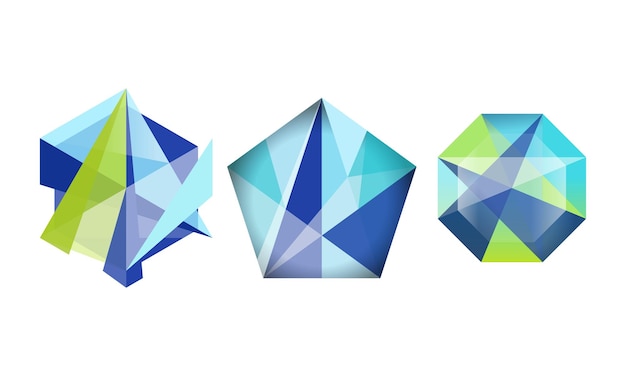 Vecteur formes géométriques abstraites ensemble de cristaux à facettes pierres précieuses polygonales éléments de conception web illustration vectorielle