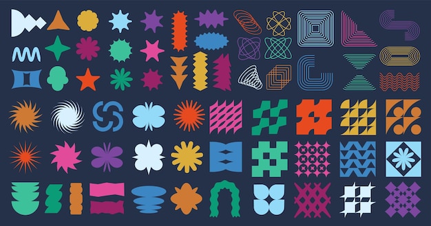 Des formes géométriques abstraites d'étoiles, des formes dynamiques, des figures plates brutales créatives et des motifs de lignes zen, des silhouettes d'autocollants en zigzag, des éléments vectoriels d'étars et d'étincelles.