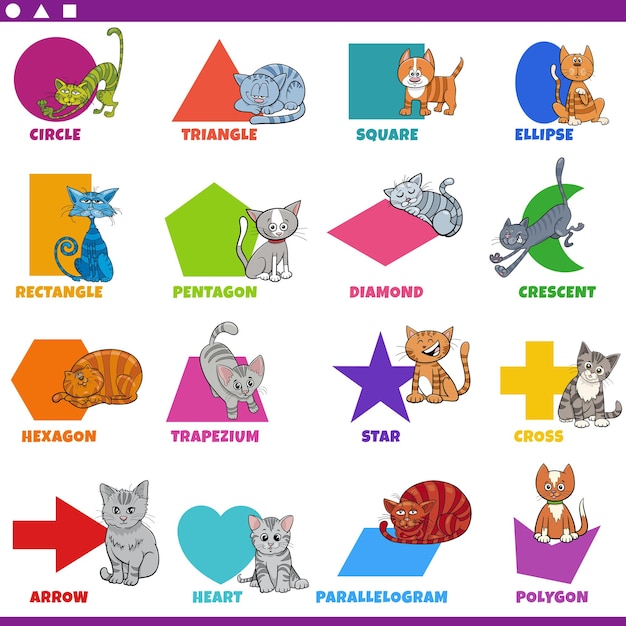 Formes Géométriques De Base Avec Jeu De Personnages De Chats Comiques