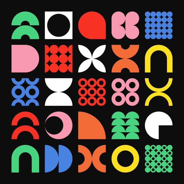 Des formes géométriques brutales, des symboles colorés, des éléments et des formes primitifs simples, un design rétro, un style minimaliste contemporain à la mode, une illustration vectorielle.