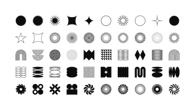Des formes géométriques brutales, des symboles modernes, des éléments et des formes simples et primitives, un design rétro à la mode.