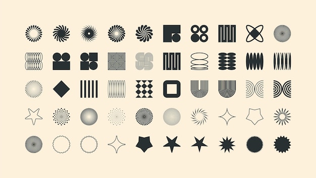 Des formes géométriques brutales, des symboles modernes, des éléments et des formes simples et primitives, un design rétro à la mode.