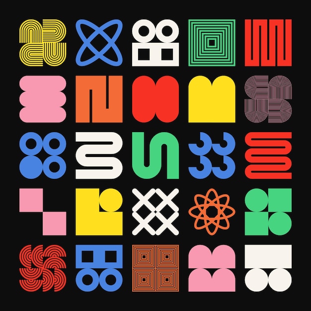 Les formes géométriques brutales symbolisent des éléments et des formes simples et primitives Bauhaus design rétro à la mode