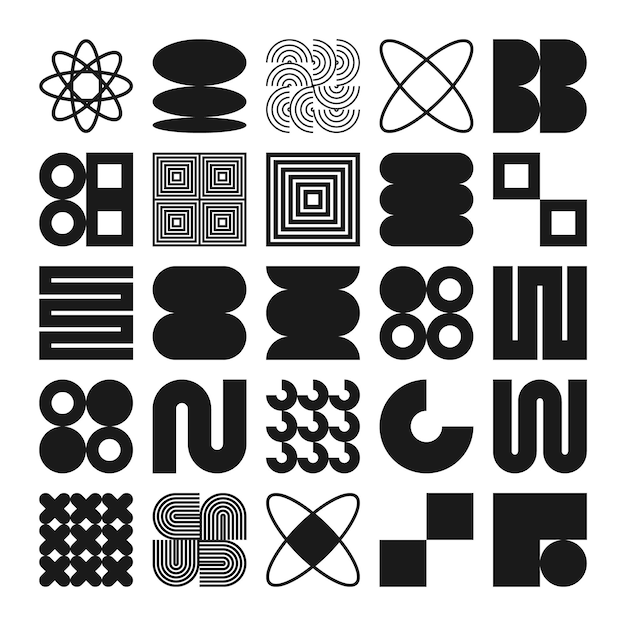 Les formes géométriques brutales symbolisent des éléments et des formes simples et primitives Bauhaus design rétro à la mode