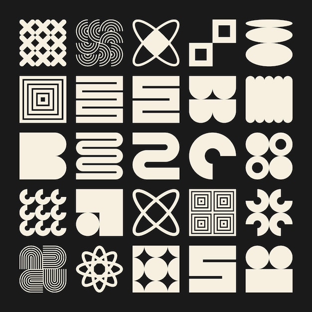 Les formes géométriques brutales symbolisent des éléments et des formes simples et primitives Bauhaus design rétro à la mode