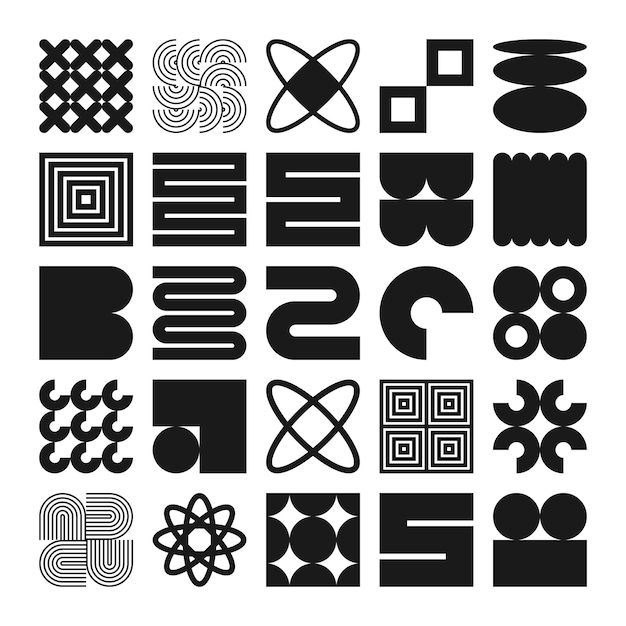 Les formes géométriques brutales symbolisent des éléments et des formes simples et primitives Bauhaus design rétro à la mode