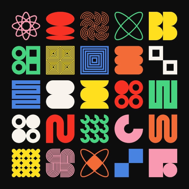 Les formes géométriques brutales symbolisent des éléments et des formes simples et primitives Bauhaus design rétro à la mode