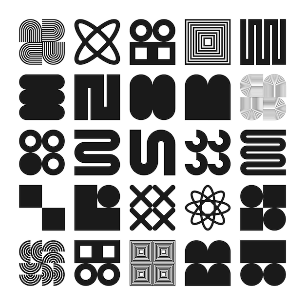 Les formes géométriques brutales symbolisent des éléments et des formes simples et primitives Bauhaus design rétro à la mode