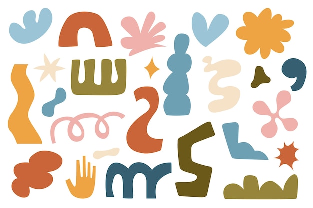 Des formes géométriques et organiques abstraites en différentes couleurs
