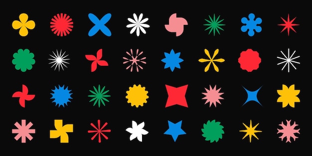 Des formes géométriques simples, des éléments du brutalisme, des figures abstraites dans le style Bauhaus, un ensemble vectoriel multicolore.
