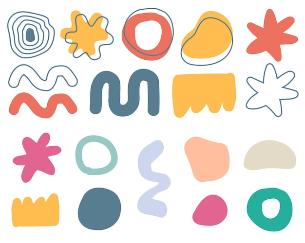 Des formes de griffon abstraites, des éléments de conception, un ensemble graphique minimaliste, amusant pour les enfants, un style enfantin dessiné à la main.