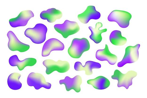 Formes irrégulières irisées à gradient aléatoire Définir des éléments liquides isolés de la palette de conception colorée et lumineuse holographique de couleurs chatoyantes Éclaboussure fluide abstraite moderne