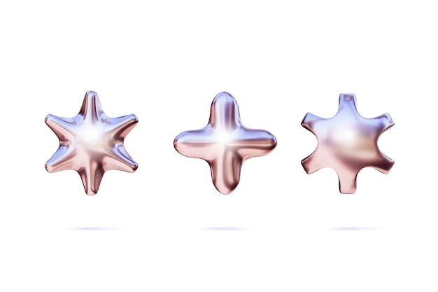 Formes métalliques chromées roses 3dEnsemble d'éléments chromés pour le design dans le style Y2K