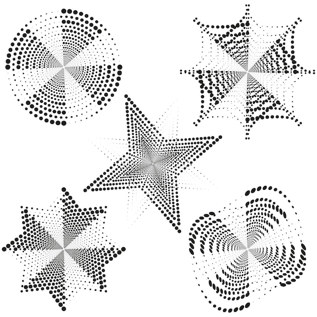 Des formes pointillées abstraites Des étoiles à demi-tonnes géométriques Des motifs radiaux dynamiques Des formes circulaires et d'éclats d'étoiles